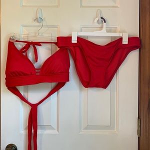 Red Bikini Halter Top and Bottom with ties